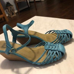 Turquoise Leather Wedge Sandals